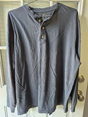 L.L. Bean Men's Navy Long-Sleeve Henley with Wood-Tone Buttons